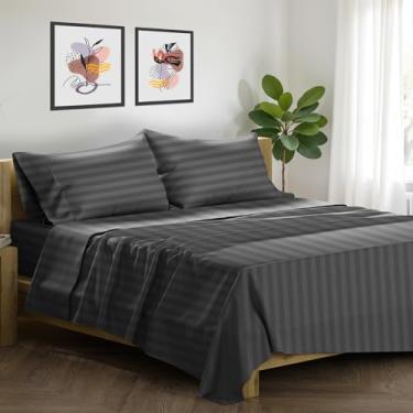 Imagem de XOOX Linen Jogo de lençol King algodão egípcio - 1500 fios damasco 4 peças lençóis king size de algodão egípcio, lençóis luxuosos, lençol de bolso profundo de alta contagem de fios refrescante, cabe