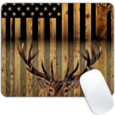 Imagem de Tapete de rato com bandeira americana de grão de madeira Buck Hunter Deer Mouse pad personalizado Base de borracha antiderrapante para computadores, laptop, acessórios de mesa de escritório, mouse pad
