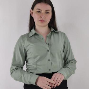 Imagem de Camisa Tricoline Social Jaspe Verde Manga Longa Feminino Adulto 24a - 