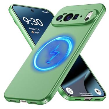 Imagem de GRECAZO Capa magnética para Google Pixel 10 Pro XL, capa fina minimalista fosca rígida de policarbonato [compatível com MagSafe], proteção ultrafina e leve com câmera e protetor de tela - verde claro