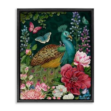 Imagem de Stupell Industries Arte de parede em tela flutuante preta pavão jardim selvagem por Nicole Tamarin, 78 x 63 cm