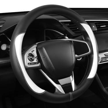 Imagem de Capa de volante de carro, capa de volante de couro de microfibra universal de 36,8 a 38 cm, antiderrapante, respirável, protetor de roda automotivo para homens e mulheres (preto e branco)