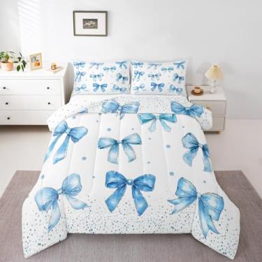 Imagem de Feelyou Conjunto de edredom com laço de aquarela, tamanho casal, para crianças, meninos, meninas, glitter, estampa de diamante, edredom para decoração de quarto de microfibra, 3 peças com 2 fronhas