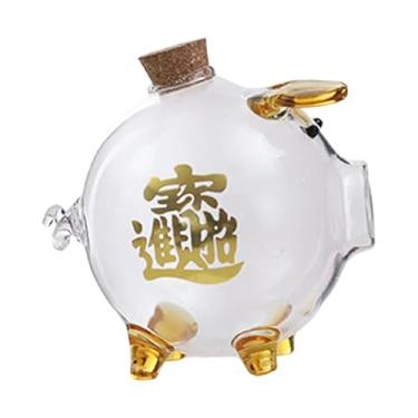 Imagem de Generic Cofrinho de vidro borossilicato, enfeite de mesa, organizador de dinheiro, pote de economia, peça central de mesa, quarto, porco, caixa de economia de, Ouro