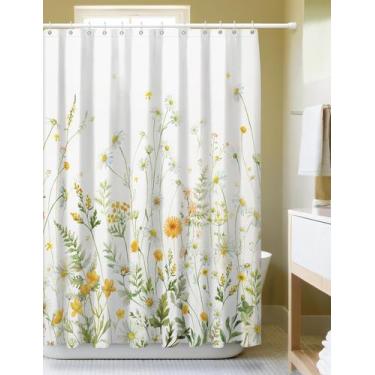 Imagem de Cortina de chuveiro SUMGAR Floral Amarelo Verde 183x183cm Poliéster