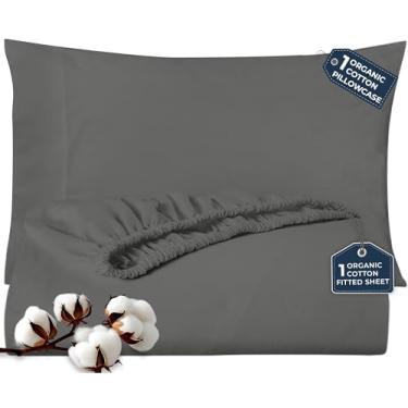 Imagem de ROYALE LINENS Lençol de elástico com fronha – Lençol de elástico solteiro GG com 1 fronha – 300 fios 100% algodão orgânico – adequado para colchão de até 45,7 cm de profundidade – macio e respirável