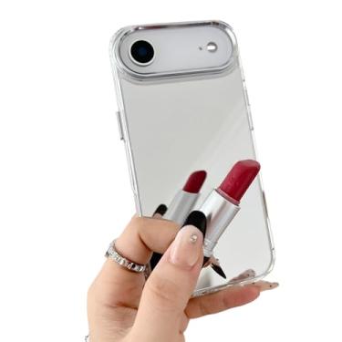 Imagem de YTanazing Capa para iPhone 17 Air Mirror para mulheres, meninas, maquiagem, linda capa de vidro brilhante traseira rígida com silicone macio transparente à prova de choque moldura de TPU para iPhone