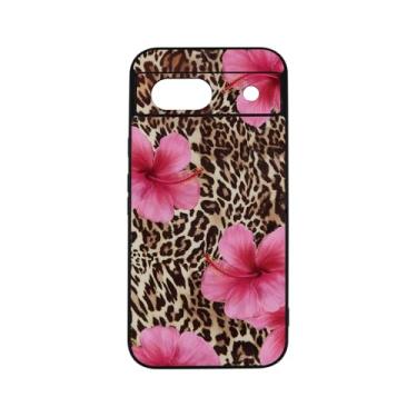 Imagem de qizjio Capa de telefone com estampa de leopardo estética – flor de hibisco rosa estilo anos 2000, capa protetora com padrão de chita fofa para Google Pixel 8A