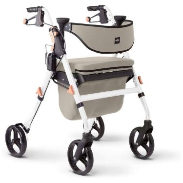 Imagem de Andador Adulto Idoso com Apoio de Braço, Assento Acolchoado e Cesto, Suporta até 136 kg, MEDLINE MDS86845W, Bege