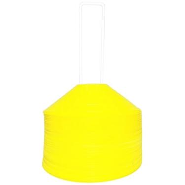 Imagem de BlueDot Trading Cones de discos esportivos de alta visibilidade para treinamento de agilidade, futebol, futebol, marcadores de cone duráveis de campo para adultos ou crianças, pacote com 25, amarelo