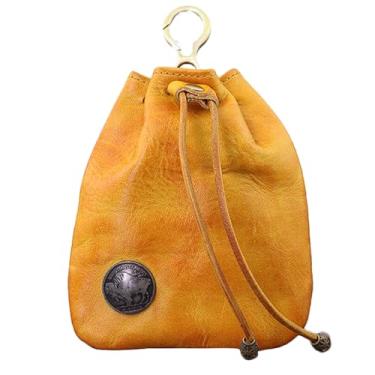 Imagem de Porta-chaves de couro curtido com vegetais, carteira de cartão de moedas de couro envelhecido, mini bolsa multifuncional para chaves de carro (amarelo-marrom)