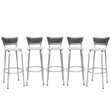 Imagem de Banquetas Junco Degradê Cyber Estrutura Prata Ideal para Bancada Balcão e Cozinha Kit 05 Unidades - Itagold (Assento Branco)