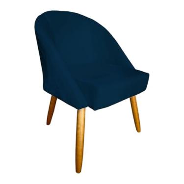 Imagem de Cadeira de Jantar Lua Veludo Premium com Pés Palito Madeira – Conforto e Estilo para Sala de Jantar ou Cozinha (Azul Marinho)