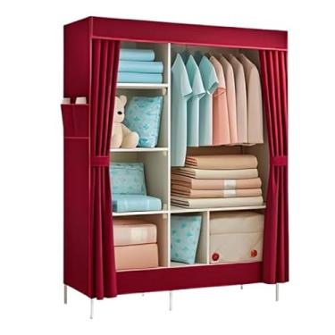 Imagem de Guarda-Roupa Portátil, Armário Organizador Dobrável com Prateleiras, Estrutura Resistente, Cobertura de Tecido à Prova d'Água, Ideal para Quarto e Closet (Vermelho)