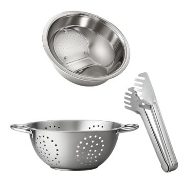 Imagem de Kit Escorredor Pegador Macarrão Massa Arroz Inox Utensílio