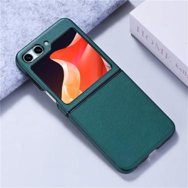 Imagem de Moda de luxo fosco couro do plutônio dobrável caso telefone para samsung galaxy z flip 5 lente proteção pára-choques capa híbrida, verde, para samsung z flip 5