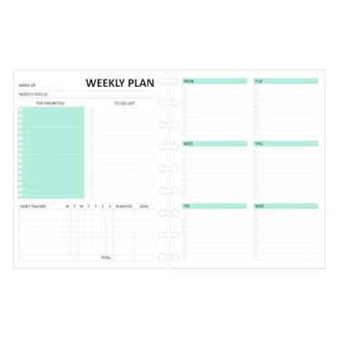 Imagem de Recargas de planejador semanal de 9 discos – 53 folhas/106 páginas, agenda semanal colorida sem data, 9 discos, refis de planejador TUL, papel branco de 100 g/m², dura 1 ano, sem data, 18 x 23,5 cm
