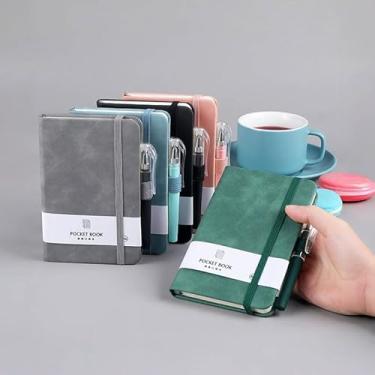 Imagem de Caderno de bolso para mulheres e homens, 10,8 cm × 8,2 cm, 100 folhas, cadernos de composição com faixa elástica e suporte de caneta para escrever, diários pautados para viagens de escritório, escola