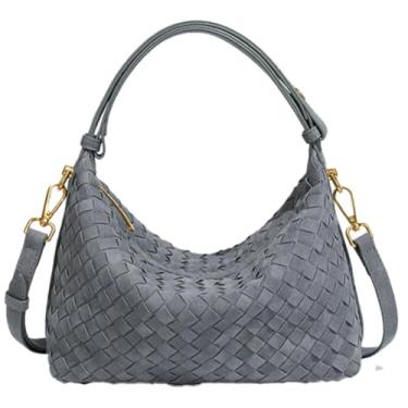 Imagem de Bolsa feminina de camurça, bolsa de ombro, retrô, transversal, bolsa de mão de embreagem de tecido despojado, bolsa crescente, Cinza, Free