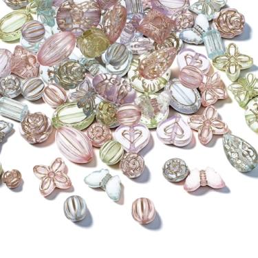 Imagem de YBEATY 100 peças de contas de acrílico boêmias fofas kawaii, estéticas, sortidas, misturas de metal, contas transparentes, coração, borboleta, flor, redondo, oval, tcheco, miçanga para pulseira