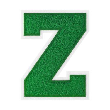 Imagem de 1 peça de patch de letra de chenille verde de 11,4 cm com borda branca – adesivos do alfabeto para roupas, jaquetas, mochilas, chapéus para decoração personalizada, nome personalizado e artesanato. (Z