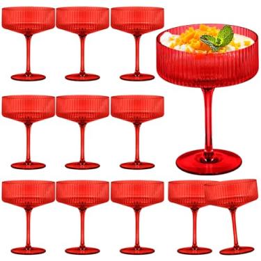 Imagem de 12 peças de copos de martini de 297 g copos de cupê com nervuras plasitc champanhe à prova de estilhaçamento acrílico vintage copos de vinho Margarita copos descartáveis para festas de casamento