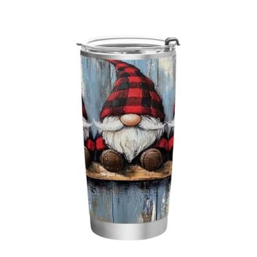 Imagem de Blueangle Copo de 590 ml com tampa e canudo, copo térmico de aço inoxidável isolado a vácuo, caneca térmica de três gnomos fofos para bebidas quentes e frias (350)