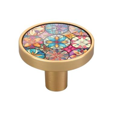 Imagem de Blueangle Pacote com 4 puxadores de armário de azulejos têxteis orientais coloridos 3 cm puxadores redondos de gaveta para cômoda e armários de cozinha (439)