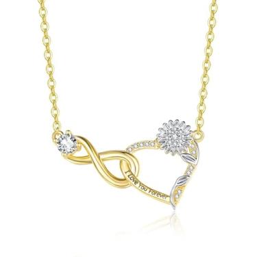 Imagem de VANAODUC Colar de coração para mulheres, ouro, aniversário de casamento, aniversário, girassol, presentes para esposa, mãe, namorada, pingente infinito de ouro branco 14 k/18K, joia feminina, Suitable