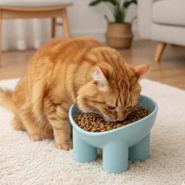 Imagem de Tigela de cachorro levantada com perna de elefante com suporte elevado angular para alimentação doméstica de animais de estimação, uso adulto, design de prato de várias pernas (água azul lago)