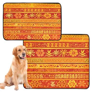 Imagem de CEBUGI Almofadas de xixi laváveis para cães, pacote com 2, almofadas impermeáveis para filhotes de cachorro, antiderrapante, à prova de vazamento, para cama de cercadinho, listras étnicas