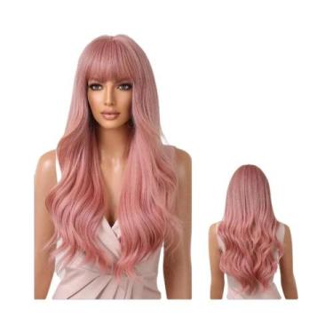 Imagem de Peruca Sintética Longa Laranja Natural Com Ondas Para Mulheres Com Fra