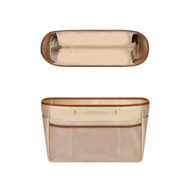 Imagem de GIVLEFLY Bolsa organizadora com vários bolsos, divisórias de bolsa com zíper com alça (32, bege), forro leve com suporte de copo adequado para Longchamp, tamanho grande, médio e nunca e mais
