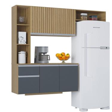 Imagem de Kit Armario Para Cozinha Com Balcao Suspenso 163cm Poquema Moveis