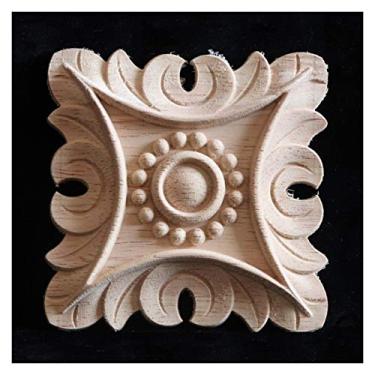 Imagem de 8cm guarnição de madeira decorativa para centro de móveis em casa, decalque esculpido artesanal porta de mobília sem pintura applique onlay armet decor(D,6PCS)