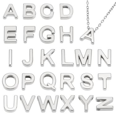 Imagem de UNICRAFTALE 26 peças de pingentes de alfabeto de aço inoxidável 304 para fabricação de joias, pingente de letra A-Z, pingente de alfabeto de metal com orifício de 1,4 mm para mulheres, faça você mesmo