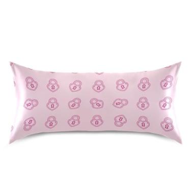 Imagem de Wassud Fronha de cetim com cadeado em forma de coração para o dia dos namorados para cabelo e pele fronhas de seda lisa king size respiráveis com fecho de envelope