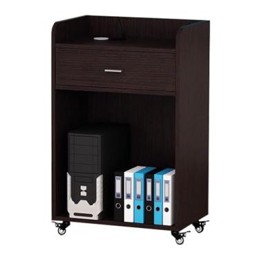 Imagem de Pódio de palestra móvel com rodas, suporte de pódio de madeira com orifício de arame reservado, plataforma portátil para palestras para igreja em sala de aula (branco)