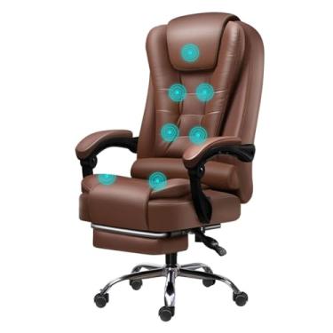 Imagem de Cadeira de escritório de massagem cadeiras executivas para jogos assento de computador com vibração de 7 pontos, cadeira de mesa ergonômica com rodas cadeira giratória de couro ajustável de altura