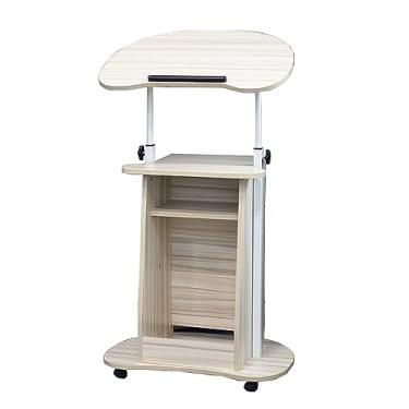 Imagem de Suporte de pódio móvel ajustável - Mesa portátil sentada para ficar em pé com tampo giratório, mesa de aula para conferências, salas de aula e auditórios - Mesa de recepção de laptop com altura