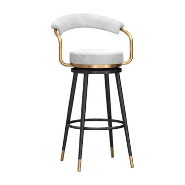Imagem de Conjunto de 1 banco de bar com altura de balcão giratório, banquetas de veludo estofadas com encosto oco, cadeiras de bar para ilha de cozinha, moldura de metal preta, altura do assento 75 cm, branco