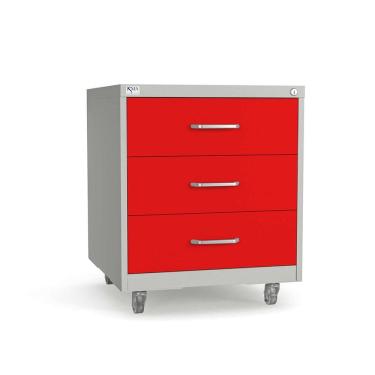 Imagem de Gaveteiro de Aço 3 Gavetas com Rodízios e Chave Vermelho/Cinza