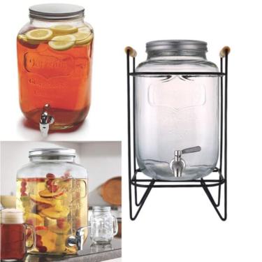 Imagem de Suqueira de Vidro 8L com Suporte de Metal Dispenser Retrô para Bebidas e Sucos Premium