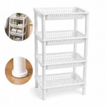Imagem de Fruteira de Chão FR-05 4 Andares Plástico PP Organizador Modular Empilhável para Cozinha Branca