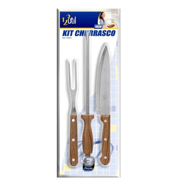 Imagem de Conjunto para churrasco 3pçs garfo faca e chaira UD422