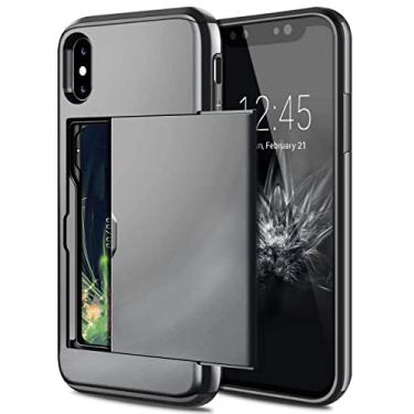 Imagem de Capa de telefone com suporte para cartão flip fashion para iphone x xs max xr 7 8 plus 6 6 s para samsung s9 s8 plus s7 s6 note 9, cinza, para galaxy note 9