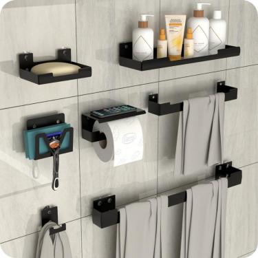 Imagem de Kit Acessórios Para Banheiro Com Ventosa 7 Peças Preto ELG