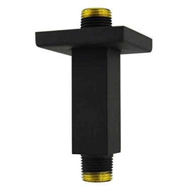 Imagem de Braço de chuveiro e flange Aquaiaw, 3 polegadas, latão sólido, quadrado, preto fosco, extensão de chuveiro 1/2 NPT, extensão de braço de chuveiro reto, suporte de teto braço de extensão de cabeça de chuveiro, braço de chuveiro de chuva