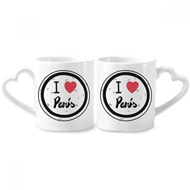 Imagem de Conjunto de canecas de porcelana para casais, estampa de palavras I Love Paris Words, coração