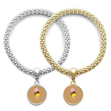 Imagem de DIYthinker Pulseira para amante de sorvete rosa, marrom, amarelo, pingente, joia para presente de casal